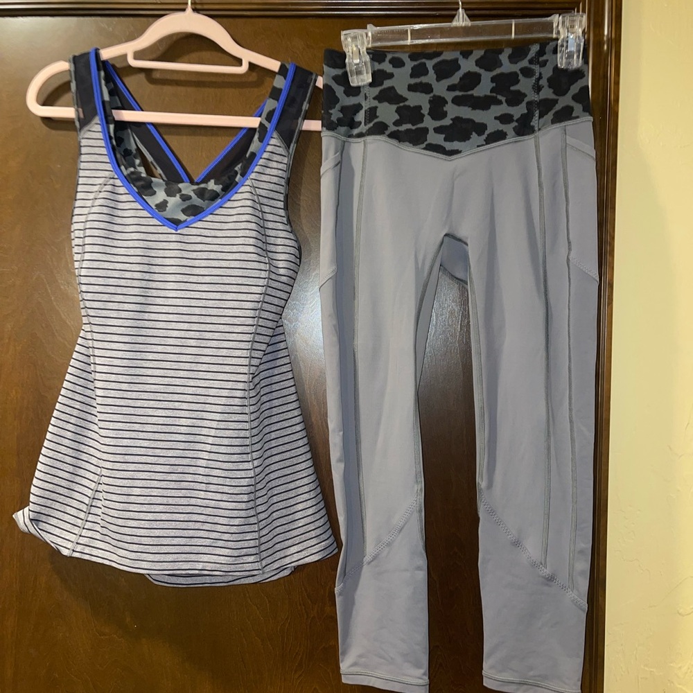 #54 Lululemon Set Super Sport Tank/Pant Sz 6
Parallel Stripe Heathered Slate Blk - Picture 11 of 11